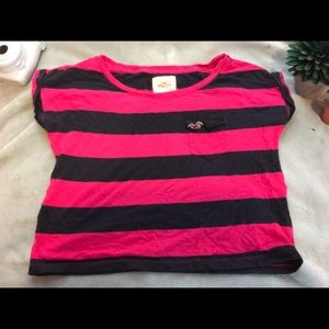 Hollister navy blue & pink crop top